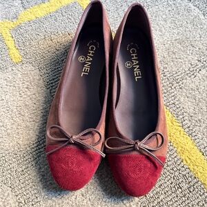 CHANEL Women's Red and Brown Flats